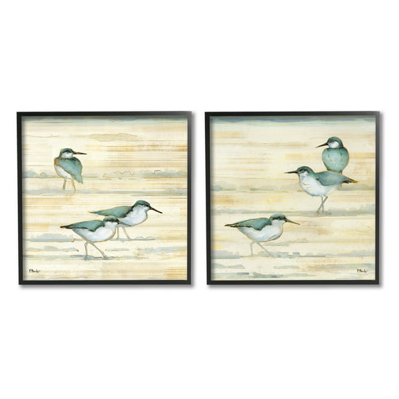 Stupell Industries Sandpipers Abstract Water Shoreline Painting Black Framed Art Print Wall Art, Set of 2, Design by Paul Brent