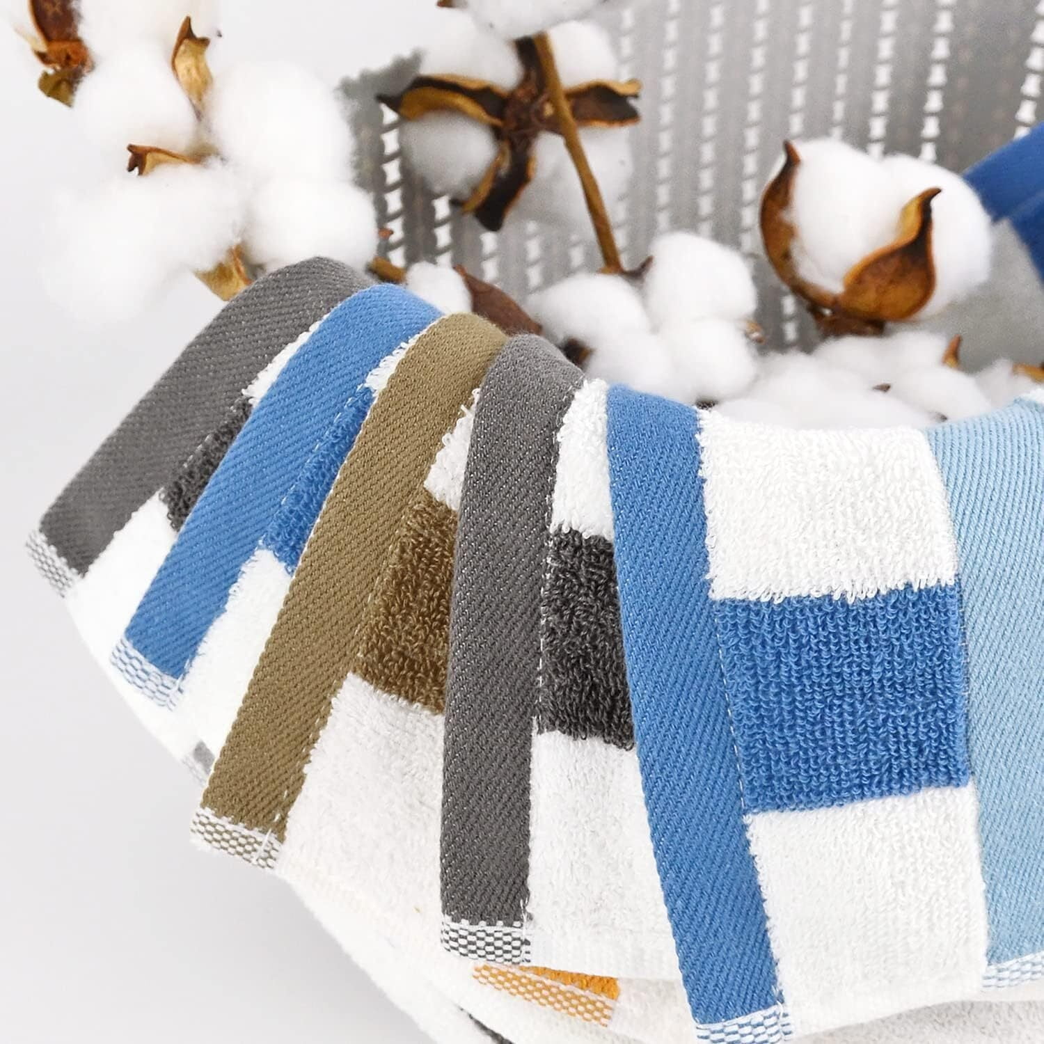 Cotton 12 Pack Striped Washcloths, 13 x 13 Inches, 3 Colors - Face and Body Cleansing Towels
