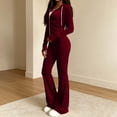 thumbnail image 6 of Iyufng 2 Piece Velvet Sets for Women Cropped Zip Up Hooded Jacket and Elastic Waist Flare Pants Tracksuit Outfit with Side Pockets, 6 of 6