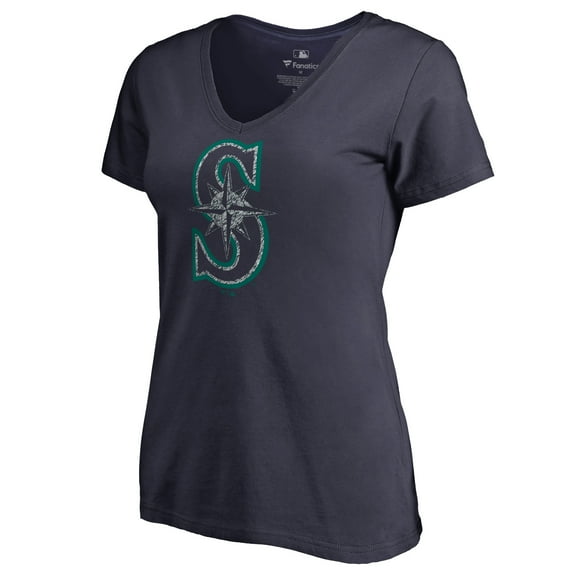 Women's Navy Seattle Mariners Static Logo V-Neck T-Shirt