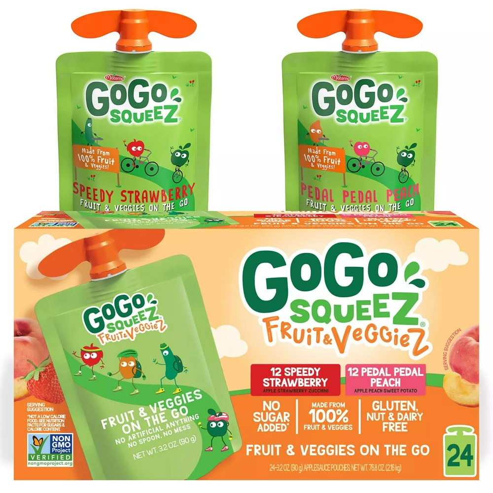 GoGo SqueeZ Fruit & VeggieZ Applesauce Pouches, 3.2 Ounce (24 Count)