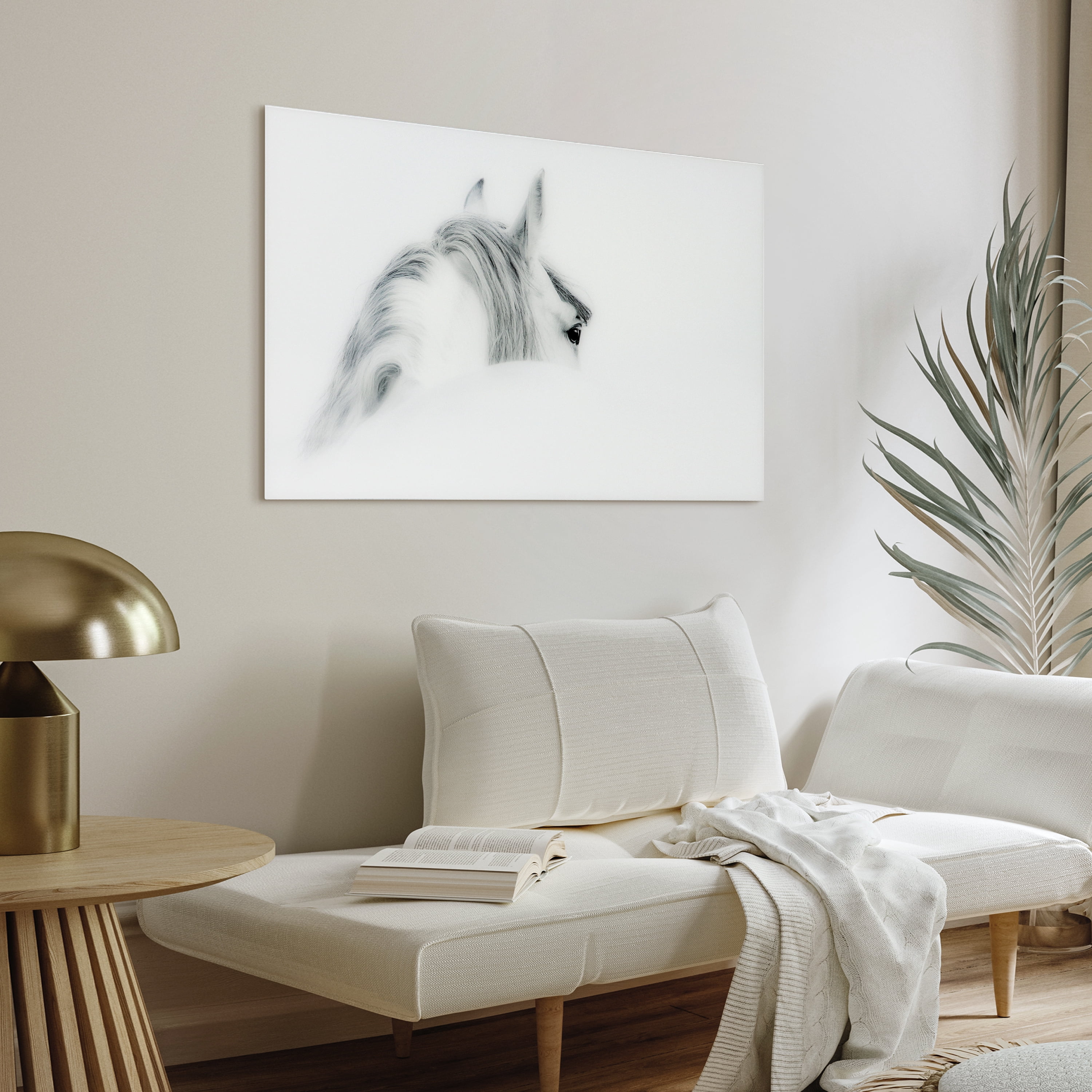 Empire Art Direct Blanco Mare Horse Frameless Free Floating Tempered Glass Panel Graphic Wall Art, 48" x 32" x 0.2", Ready to Hang
