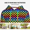 thumbnail image 4 of Picia Rainbow Chequerboard Pattern Casual Women's Hoodie, Hooded Sweatshirt with Kangaroo Pocket, Comfortable Pullover with Eye-catching Drawstrings-XX-Large, 4 of 7