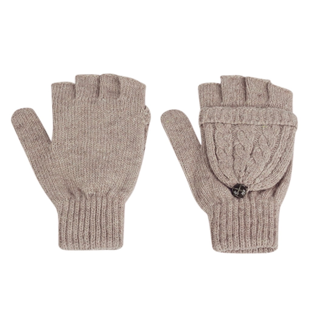 Womens Girls Sherpa Fleece Lined Winter Warm Soft Thermal Knit Mittens Gloves 