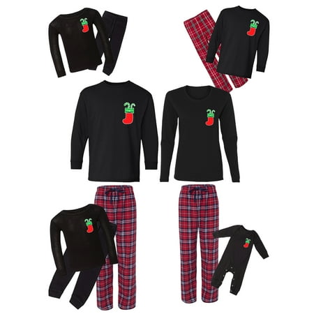 

Awkward Styles Family Christmas Pajamas Set Red Naughty Stocking Pocket Matching Sleepwear