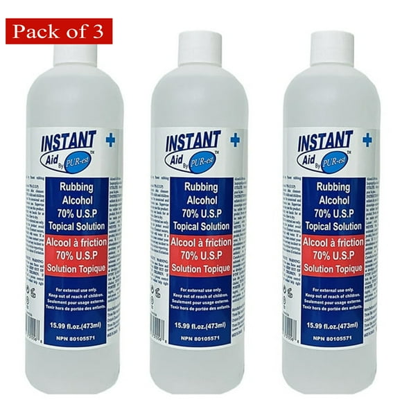 Instant Aid by Purest rubbing alcohol Isopropyl alcohol 70% (U.S.P) - Pack of 3