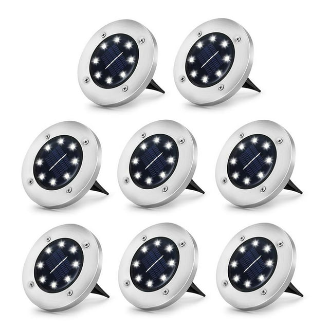 Solar Ground Lights,8 LED Disk Lights Solar Powered Waterproof Garden Pathway Outdoor in-Ground Lights with Light Sensor (Bright White 4 Packs)