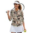 thumbnail image 2 of HUIACONG Quarter Zip Ladies Golf Top 3/4 Sleeve for Sports Workout Tennis, Polyester Spandex Fabric Quick Dry Versatile Women's Golf Polo Shirts, Camo Print, 2 of 10
