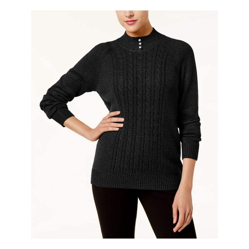 Karen Scott KAREN SCOTT Womens Black Textured Knitted Long Sleeve