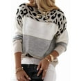 thumbnail image 2 of Suéter de Rayas con Estampado de Leopardo para Mujer, Cuello Redondo, Larga, Tejido, Bloque de Color Albaricoque XL, 2 of 6