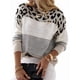 thumbnail image 2 of Suéter de Rayas con Estampado de Leopardo para Mujer, Cuello Redondo, Larga, Tejido con Bloques de Color Albaricoque L, 2 of 6