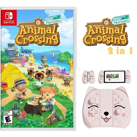 Animal Crossing - New Horizons Game Disc and Switch Joypad for Nintendo Switch Controller Pink, L/R Gaming Wireless Controller for Nintendo Switch/ Switch OLED /Switch Lite Replacement