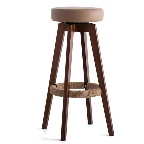 Industrial Swivel Stool Round Wood Seat, 35 Inch Seat Height Bar Stools