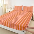 thumbnail image 5 of Castle Fairy Hippie Vertical Stripe Bed Sheets 4-Piece,Bohemian Thin Line Full Size Sheets,Orange Pink White,1 Flat Sheet, 1 Fitted Sheet and 2 Pillowcases, 5 of 7