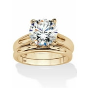 Round Cubic Zirconia 2-Piece Solitaire Wedding Ring Set 3 TCW in 14k Gold over Sterling Silver.