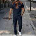 thumbnail image 2 of BLTIBY Mens Summer 2 Piece Outfits Waffle Short Sleeve Lace-up Hooded Shirts and Drawstring Pants Casual Loose Beach Loungewear with Pockets Navy S, 2 of 5
