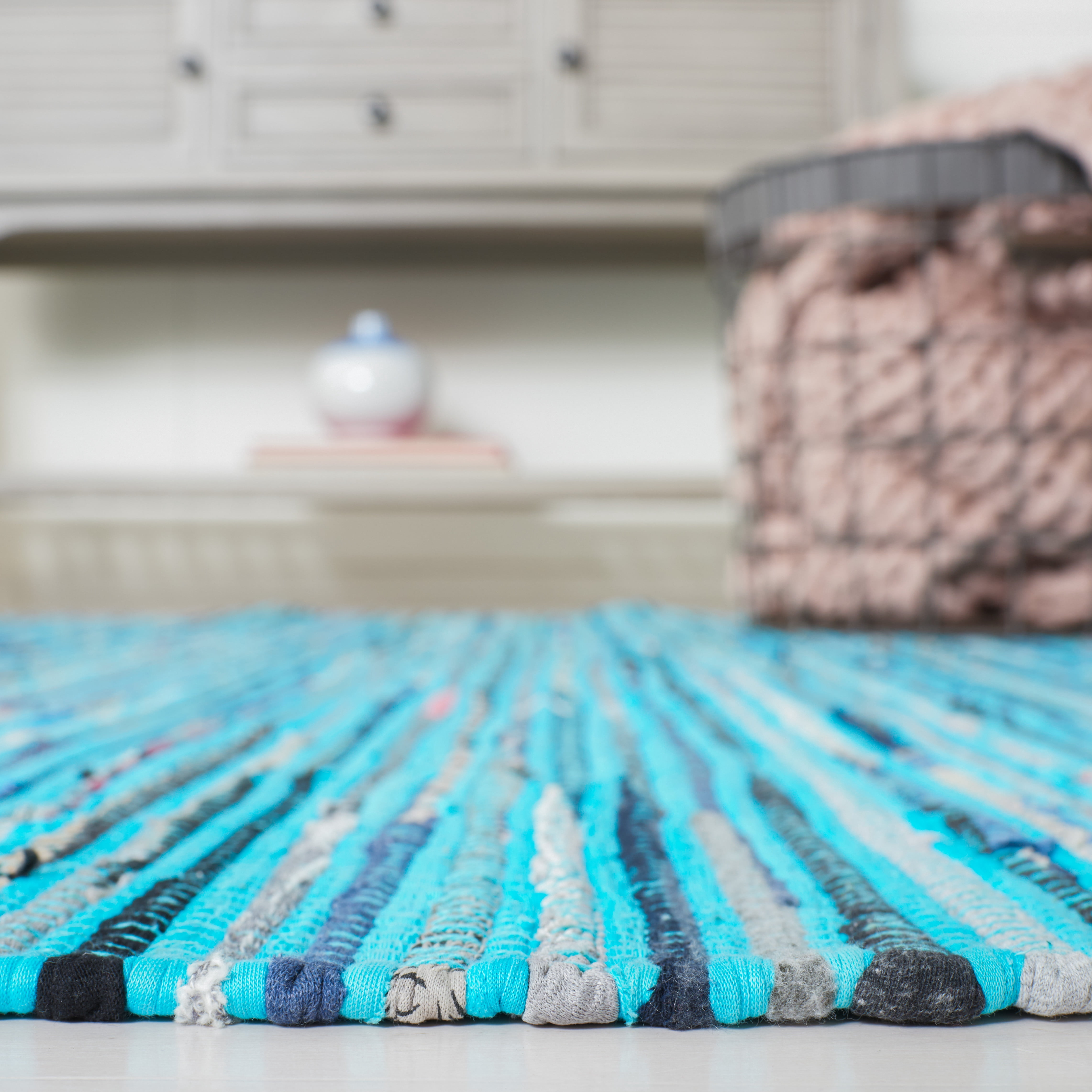 SAFAVIEH Rag Skylar Striped Cotton Area Rug, Turquoise/Multi, 2' x 3'