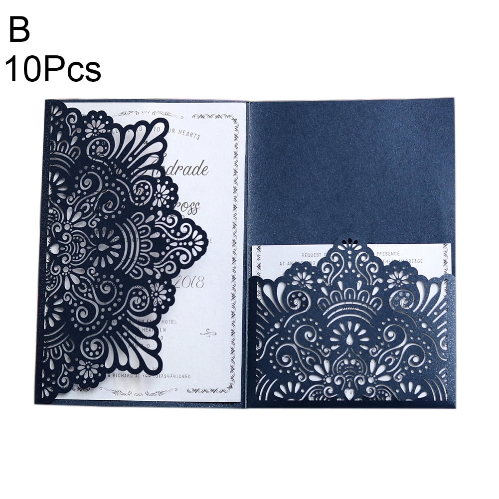 10x Romantic Bride & Groom Wedding Party Invitation Cards Delicate Carved Lace 