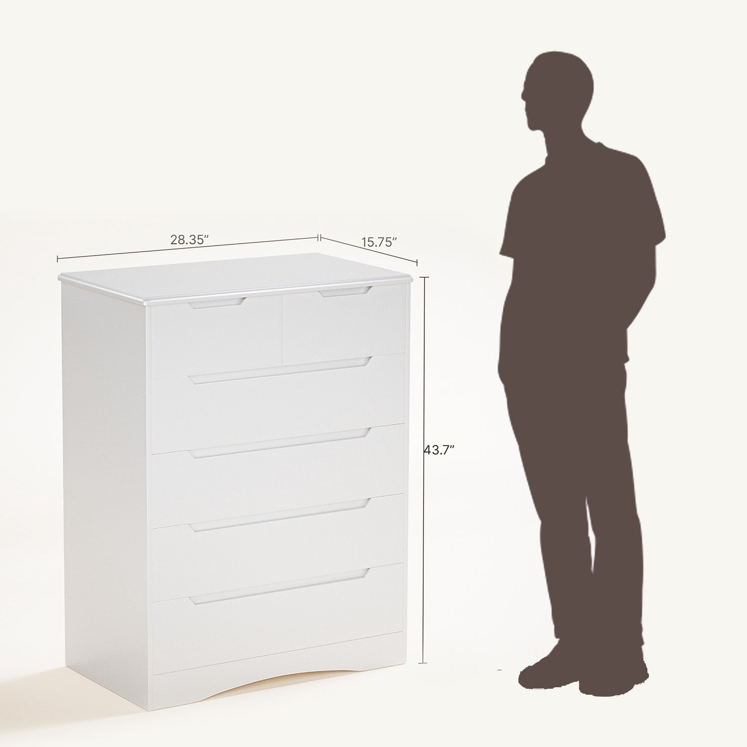 43"H 6 Drawer Dresser,Asofer White Dressers for Bedroom with Chest of Drawers, Wooden Cabinet for Bedroom，Living Room，Entryway
