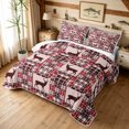 thumbnail image 3 of Manfei Farmhouse Deer Twin Quilt Set, Folk Buffalo Plaid Twin Coverlet Set, Tan White, Black Reversible, 2 Pieces, 1 Bedspread and 1 Pillowcase, 3 of 7