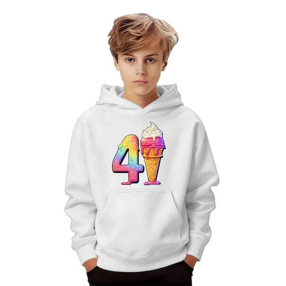 IWRICH Kids Funny Ice Cream Drips Hoodie 4 1 Graphic Sweatshirt For Boys and Girls Loose Casual Pullover tops,size 1-12 years White 160