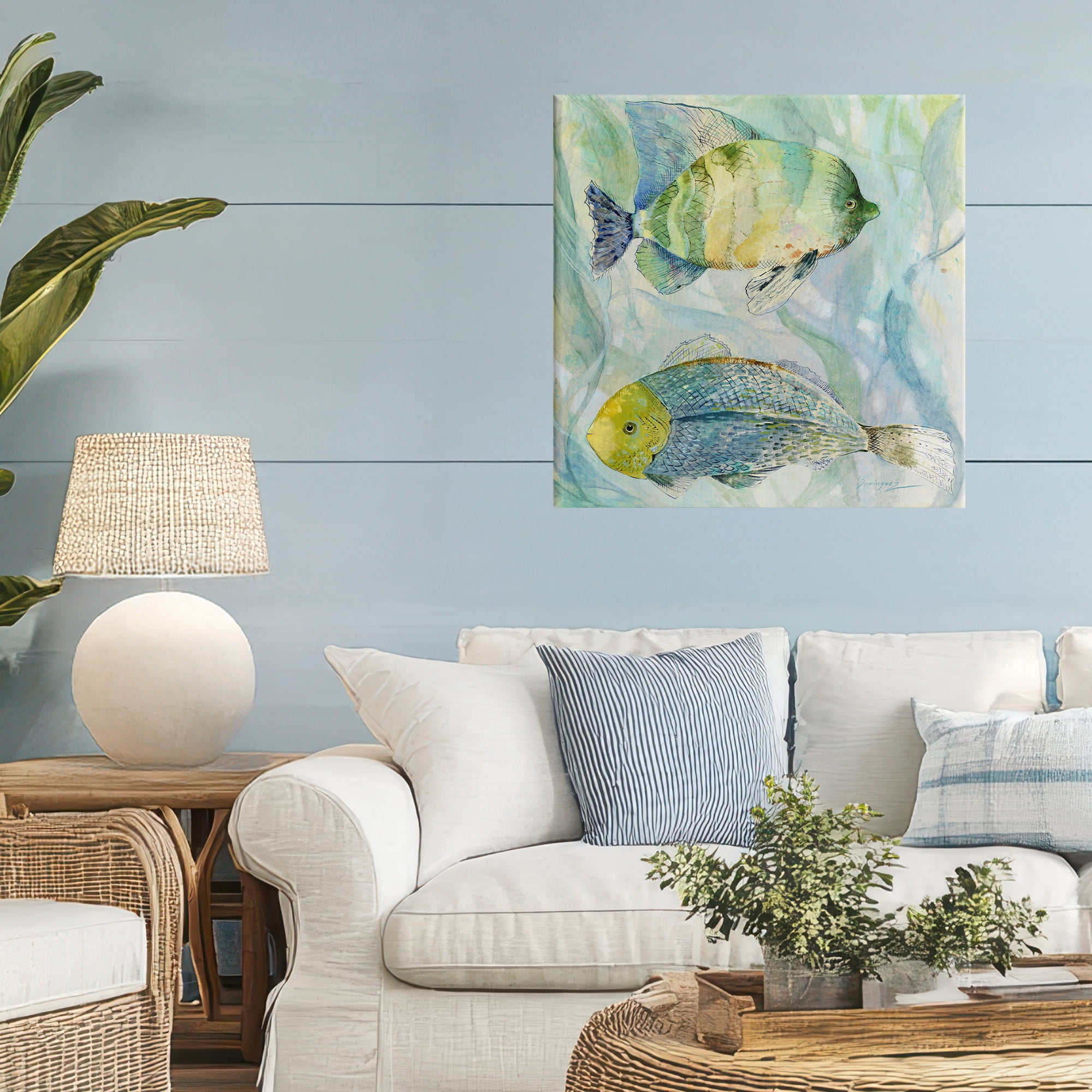 Stupell Industries Sweet Fish Duo Blue Green Canvas Wall Art, design by Lorenzo Collective