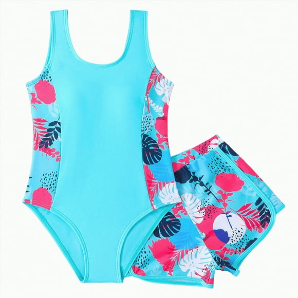 UAYOTSE Maillot de Bain pour Filles avec Short pour Préadolescentes Maillot de Bain Floral pour Jeunes Filles, Tailles 9-10 Ans