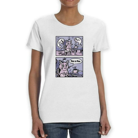 Kitten W Ghosts This Is Fine T-Shirt Women -Smartprints Designs, Female Medium