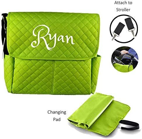 PERSONALIZED Large Diaper Bag Messenger Bag Baby Shoulder Bag Monogram Green