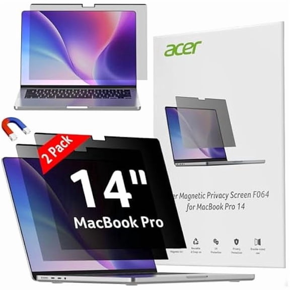 [2 Pack] Laptop Privacy Screen for MacBook Pro 14 Inch (2021-2024 M1, M2, M3, M4), Eye Protection Anti Spy/Glare Blue Light Computer Monitor Privacy Filter, Dual-sided Magnetic & Removable