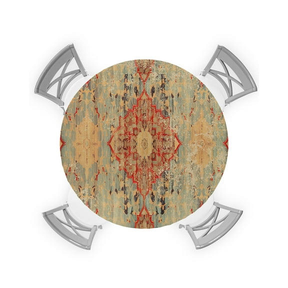 nqOlkjepod Western Rustic, Round Tablecloth, Fitted Table Cover with Elastic for 36"-44" Round Tables, Vintage Shabby Chic Tribal Patterns Ethnic Table Cloth Dinning Party Waterproof Tablecloths