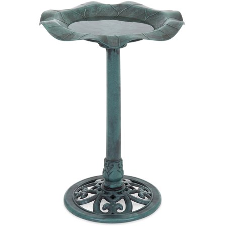 Best Choice Products Outdoor Lily Leaf Resin Pedestal Bird Bath Decoration w/ Floral Accents and Vintage Finish, (Best Place For A Bird Bath)