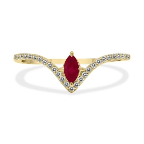 SZUL Women's 1/4 Carat TW Ruby and Diamond V Shape Ring in 10K Yellow Gold