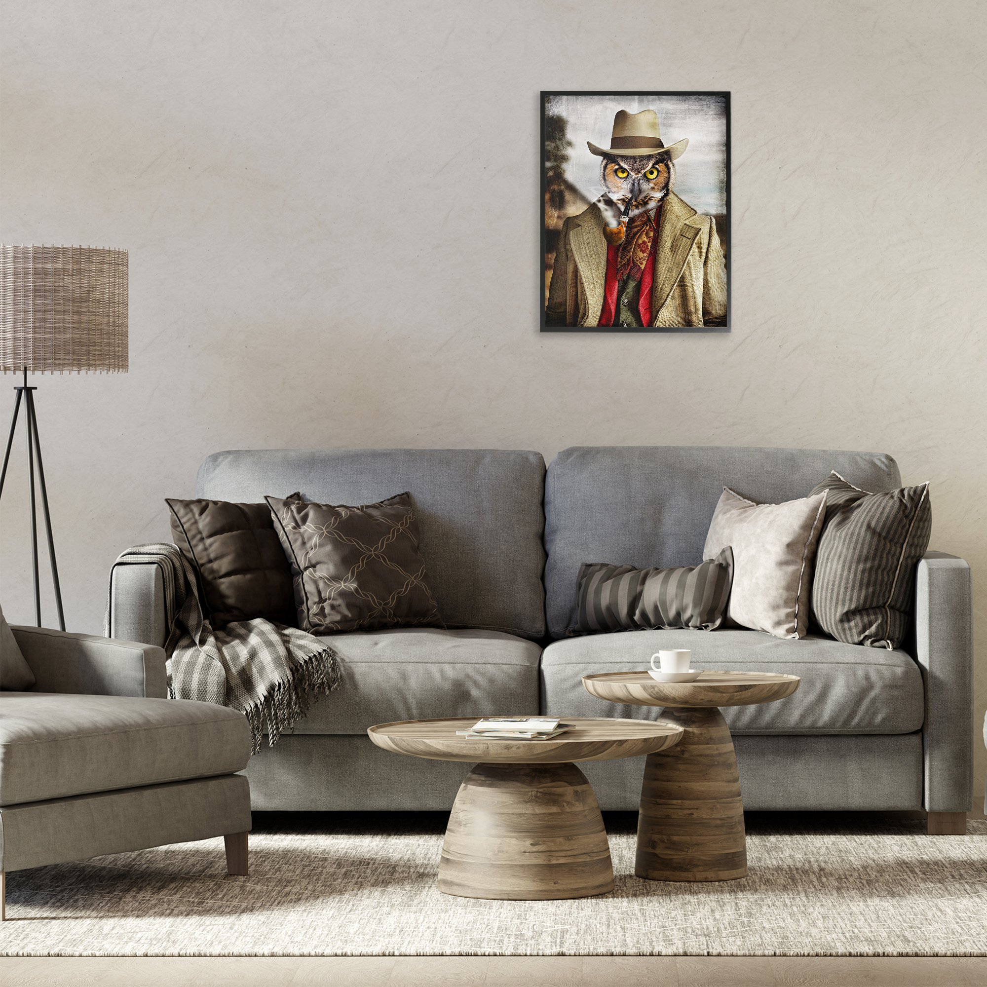Stupell Industries Owl with Classic Pipe Animals & Insects Painting Black Framed Art Print Wall Art, 16 x 20