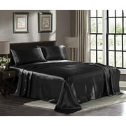 Satin Sheets California King [4-Piece, Black] Luxury Silky Bed Sheets - Extra Soft 1800 Microfiber Sheet Set, Wrinkle, Fade, Stain Resistant - Deep Pocket Fitted Sheet, Flat Sheet,
