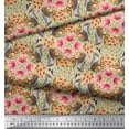 thumbnail image 2 of Soimoi Satin Silk Fabric Floral,Hummingbird & Squirrel Animal Print Sewing Fabric Yard 42 Inch Wide, 2 of 3