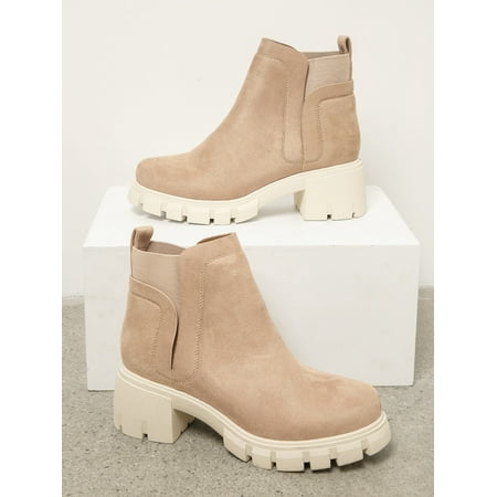 

Faux Suede Notched Elastic Back Chelsea Booties Women‘s Footwear