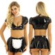 thumbnail image 1 of Women Shiny Leather Maid Cosplay Costume Latex Sex Outfit Wetlook Deep V-neck Short Sleeve Crop Top and Flared Mini Skirt ChokerXL Gong Bohan LED, 1 of 2