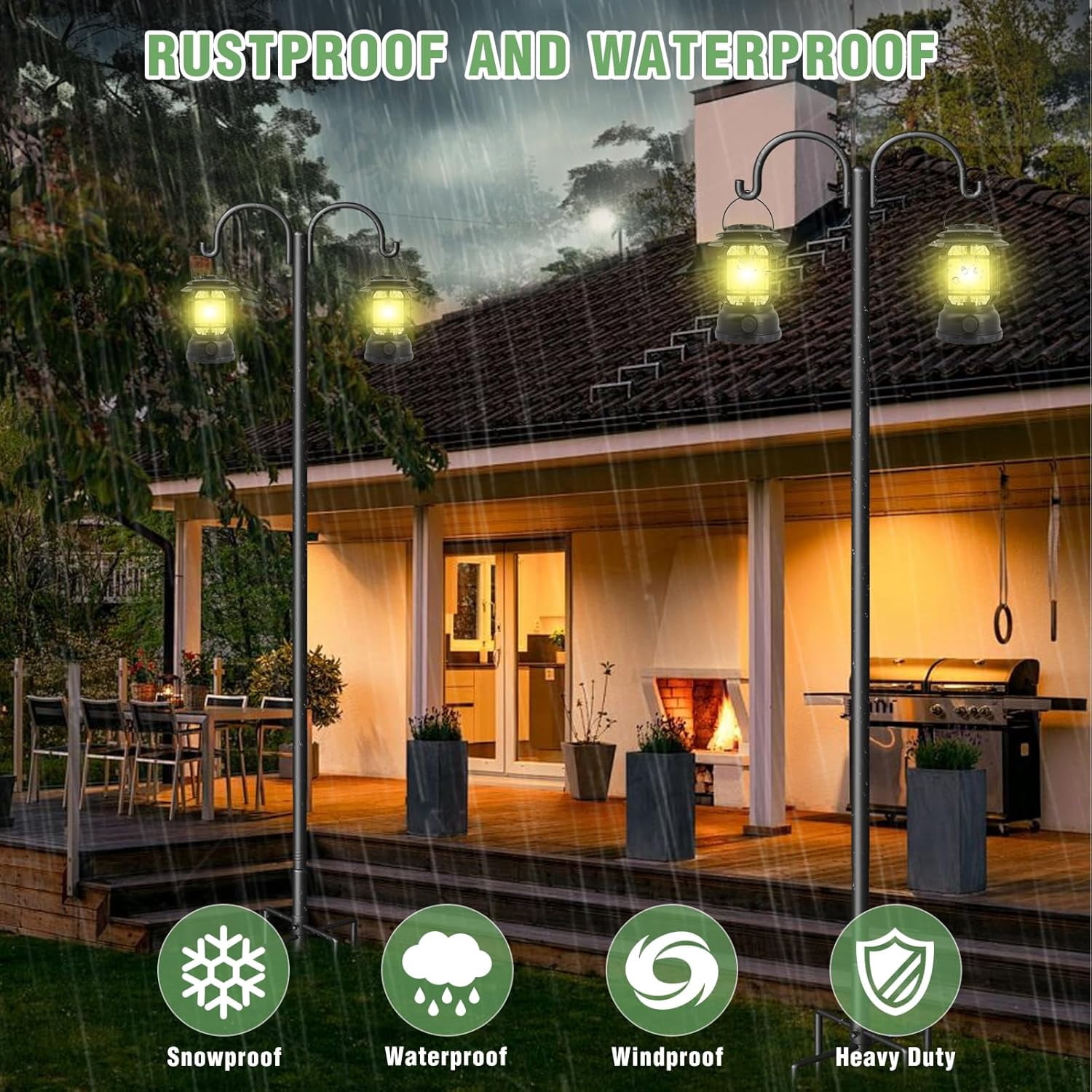 Double Shepherds Hooks for Outdoor, 60" Heavy Duty Bird Feeder Pole with 5-Prong Base - Rust-Proof, Adjustable Bird Feeder Hanger for Garden, Wedding Decor & Hanging Plants