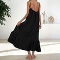 thumbnail image 4 of Maqroz Maxi Dresses for Women Spaghetti Strap Tiered Ruffle Hem Sundress Cotton Linen Summer Beach Vacation Travel Dresses Black L, 4 of 7