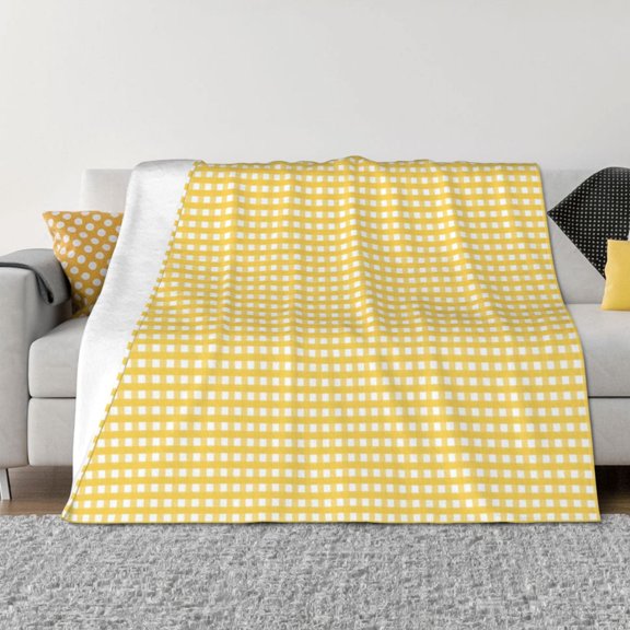 Throw Blanket for Couch - Yellow Gingham Soft Comfy Lightweight Cozy Warm Throw Blanket, Fuzzy Plush Flannel Blanket & Throws for Sofa and Bed All Season