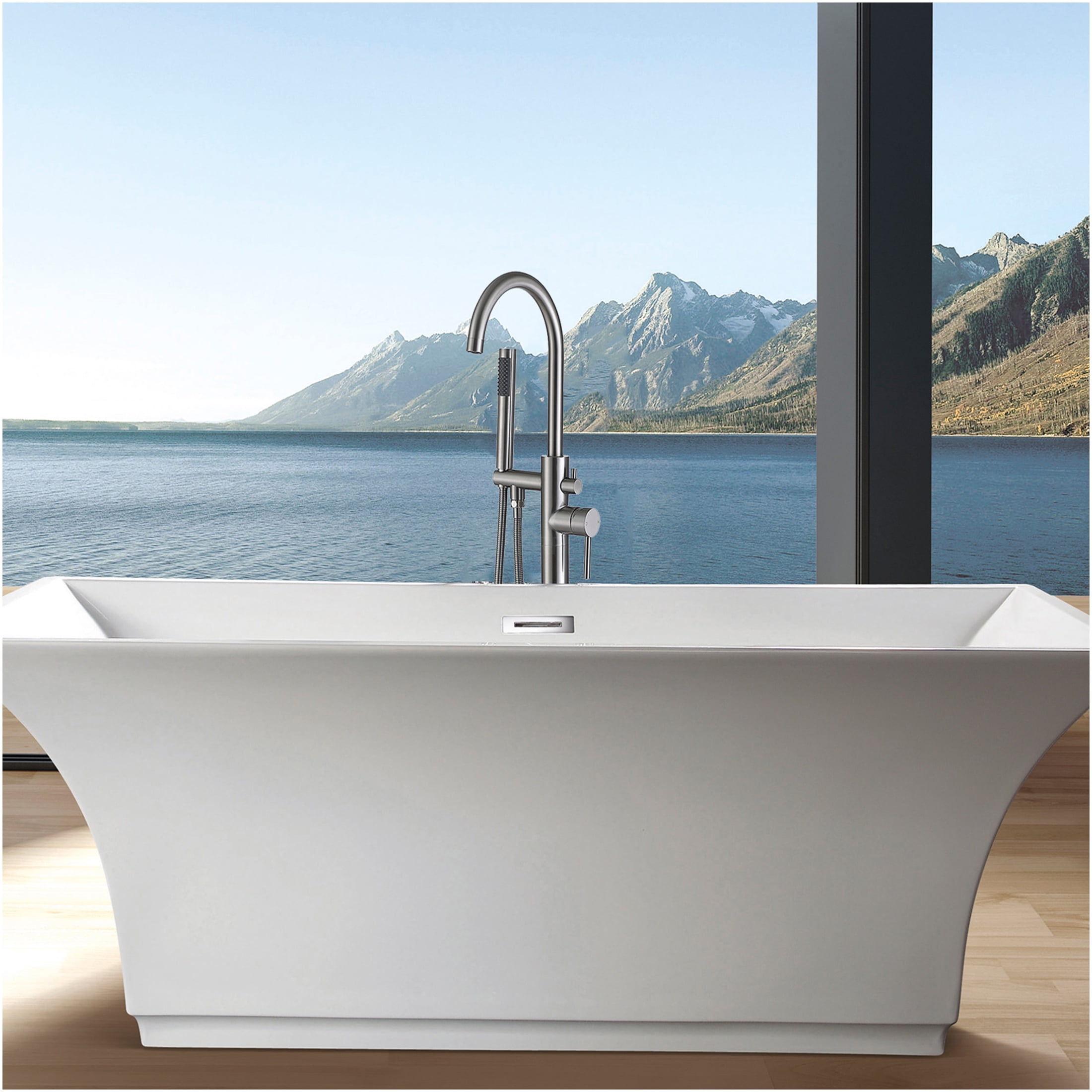 JERFIT Brushed Nickel Freestanding Tub Filler with Hand Shower, Modern Bathroom Faucet for Bathtub, 3.9 GPM Flow, Durable Metal Construction