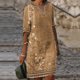 thumbnail image 1 of ICHUANYI Clearance Women Fashion Summer Casual Short Sleeve V-Neck Printing Dress Loose Dress(Khaki, M) ICHUANYI WER2023080805422, 1 of 5