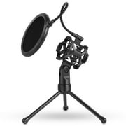 Yanmai Detachable Desktop Microphone Tripod Stand Holder Bracket Supporter with Shock Mount Mic Holder & Dual Layered Wind P-op Screen P-op Filter Mask Shield