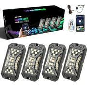 SUNPIE 4Pcs High Power Wide Angle RGBW LED Rock Lights Full Luminous Zone with Phone App Remote Control Voice Mode Music Mode Neon Accent Wheel Well Lights for Off Road Truck SUV ATV UTV Bo