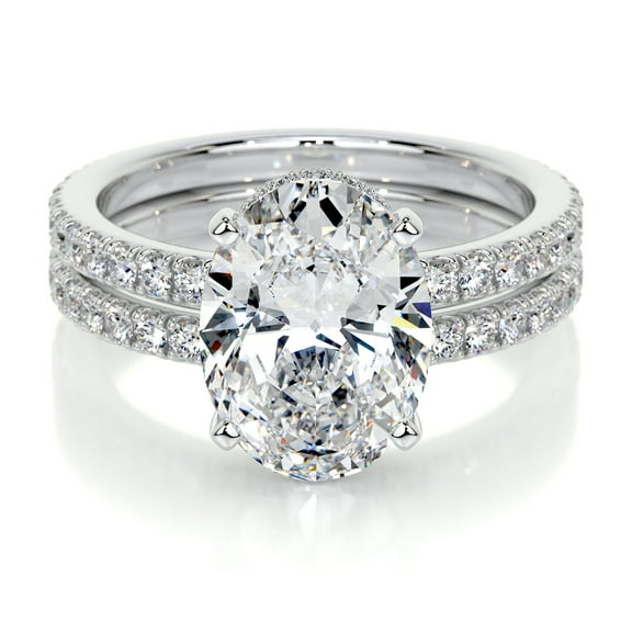 First Jewel Oval Cut Excellent 2.1 Ct Diamond Ring for women's - Silver 14K White Gold Over Ring for Women's - Wedding Ring - Eternity Diamond Ring for Women's - Hidden Halo Diamond Ring for Her