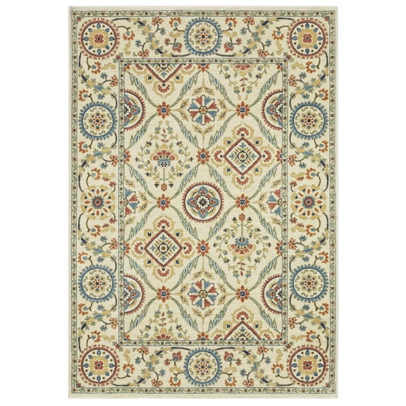 Woven Trends Flormap FR07A - Traditional Folk-Art Flair Persian Floral Pattern, Stain Resistant, Living Room, Bedroom, Office, Pet Friendly Polypropylene Area Rug in Ivory - 10' X 13'