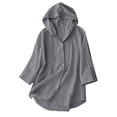 thumbnail image 5 of Enjoytime Womens Tops Solid Hooded 3/4 Sleeve Button Down Shirt Summer Casual Linen Plus Size Clothing 2026, 5 of 6