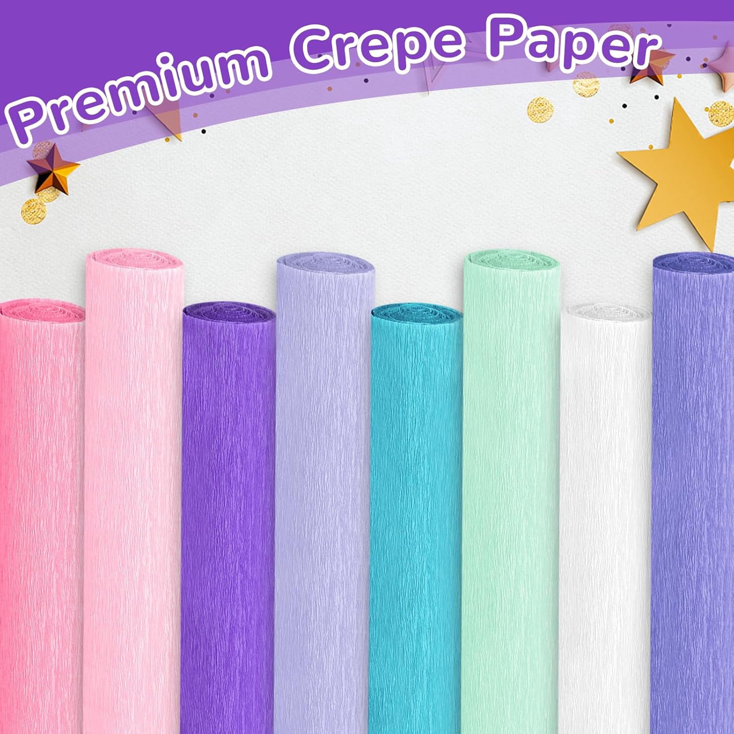 Crepe Paper Streamers 8 Rolls, 10 x 98Inch 8 Mermaid Colors Crepe Paper Sheets for DIY Gift Colourful Paper Flower Wrapping Paper Crafts Birthday Wedding Holiday Party Decorations