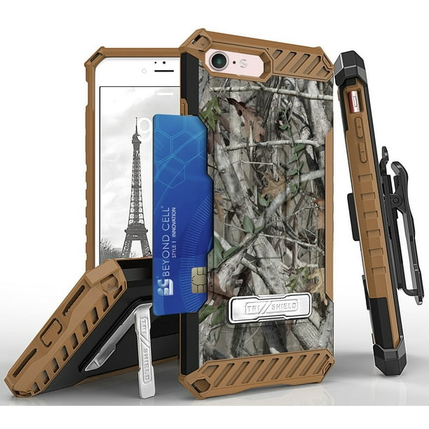 Case with Clip for iPhone SE 2020, Autumn Camo Tree Real Woods Rugged